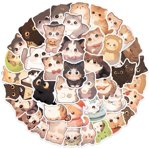 50 cute round eyes cat graffiti stickers mobile phone water cup computer decoration notebook sticker waterproof