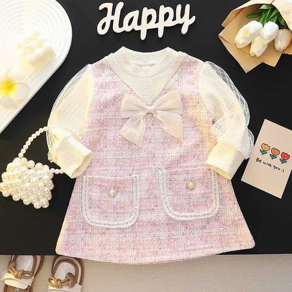 Elegant ChildrenS Dresses For Girls Fashion Bow Long Sleeve Princess Kids Birthday Party Dress Spring Soft Baby Clothes Outfit L260406