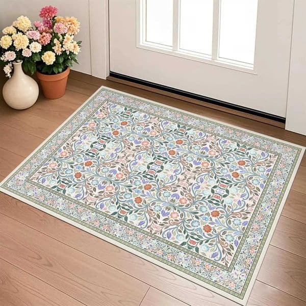 Flower Patterned Carpet Mat with Retro Design Soft and Non Slip Carpet Suitable for Living Room Bedroom and Home DecorationT2600406