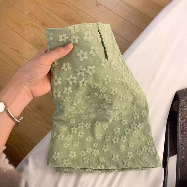 Sweet And Spicy Girl's Mint Green With Three-Dimensional Flowers, Women's Summer High-End Elegant Retro Slimming Short Skirt