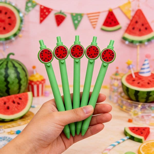 Green ballpoint pen with summer-themed watermelon, cartoon gel ink pen office stationery writing pen 0.5mm black ink furniture supplies gift