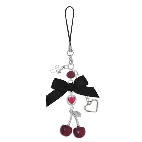 Y2K Cherry Bow Phone Charm - Cute Kawaii Keychain with Heart Star Charms Sweet Cool Bag Accessory for AirPods Phone Case