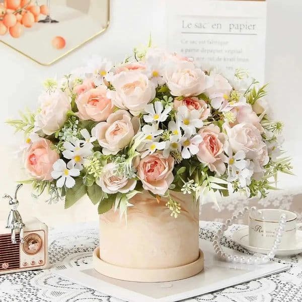Designer Rose gift set Artificial Bouquet Silk Fake Flower Used For Home Room Party Garden Wedding Decoration Outdoor DIY Vase 6