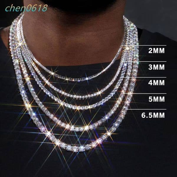 Hip-hop Moissanite Full Pave Exquisite Jewelry Tennis Collar Necklace 3mm 4mm 16-24 Inch Silver Gold Moissanite nis Chain Unisex Necklace Bracelet