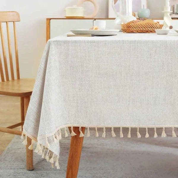 Textured Table Cloth for Rectangle Table Heavy Duty Farmhouse Tablecloth Solid Cotton Linen Waterproof Wrinkle Free Burlap TablZ260407