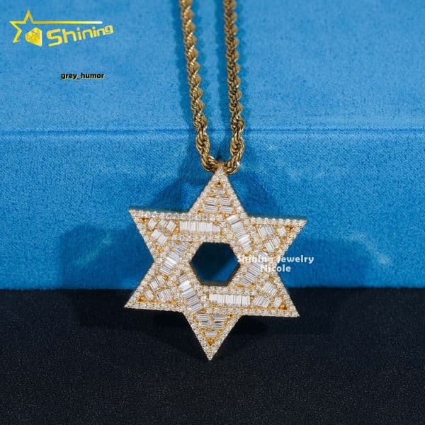 Custom High Quality Hip Hop Star 925 Sterling Silver Iced Out Baguette VVS Diamond Moissanite Pendant