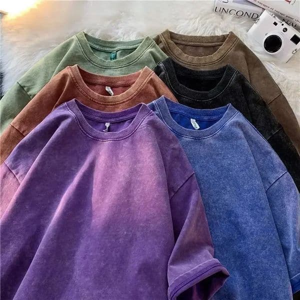 American Style Retro Heavyweight Solid Color Short Sleeved T-shirt Men Women Summer Street Trendy Washed Old Oversized Clothes 260407BJ
