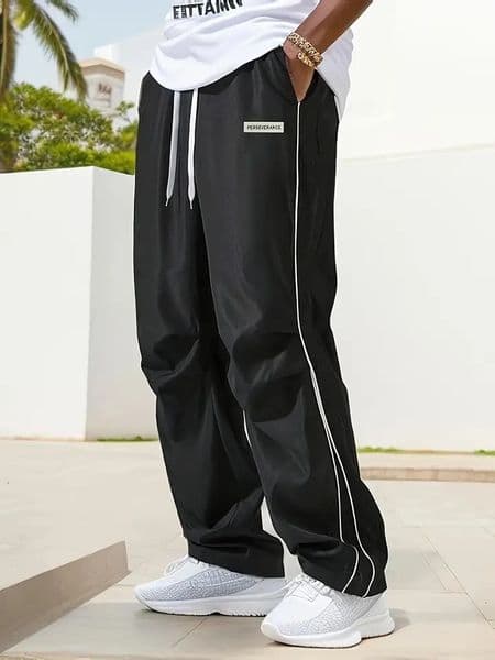 Mens Regular Plain Sports Straight Pants with Drawstrings and Elastic Waistband Reflective Webbing n Suitable for Daily Leisure Street Fitness Mu 260407