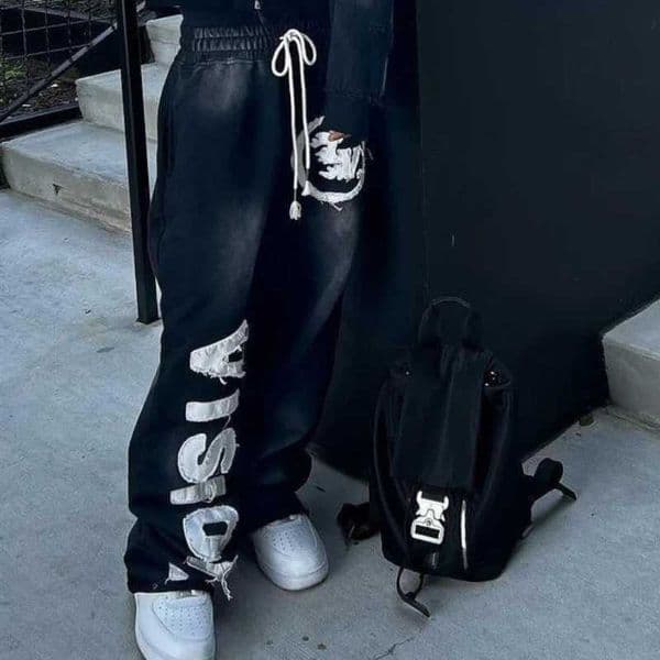 Aesthetic Y2K Grunge letter patch fabric retro new casual loose straight leg pants for both men and women L260407