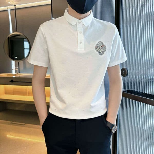 Summer New Style Men's Short-Sleeve Polo Shirt, Trendy And Fashionable Casual T-Shirt With Starry Sky Gold-Dusted Design 1083
