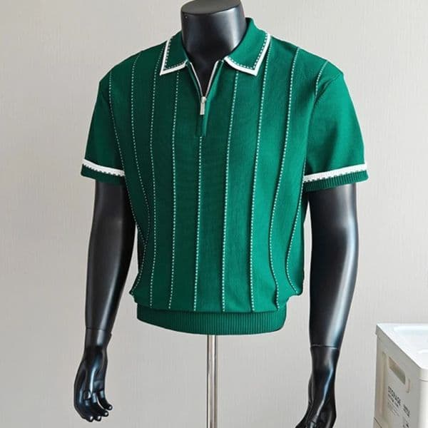 Summer Striped Jacquard Knitted Polo Shirt Men Ice Silk Stretch Comfortable Casual T-shirt Business Social Collar Polo Shirts 260403