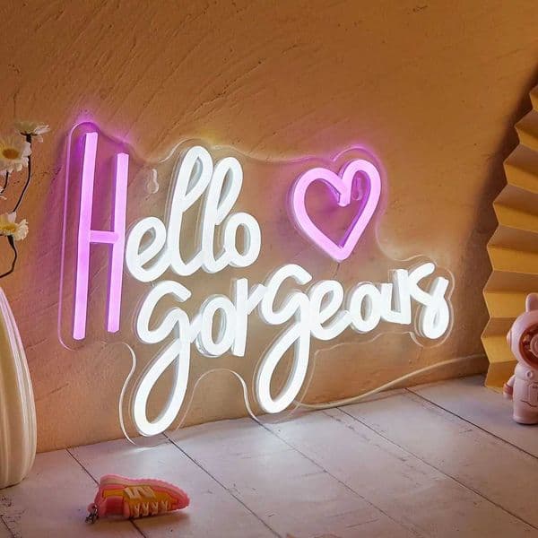 Chi-buy LED Neon Hello Gorgeous Heart USB Powered Neon Signs Night Light 3D Wall Art Bedroom Living Room Decor Lamp Signs Z260407