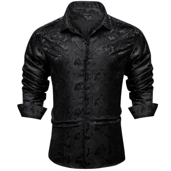 Mens Shirts Long Sleeve Silk Polyester Dress Shirts Tuxedo Turn Down Collar Social Paisley Shirt Men Clothing 260402