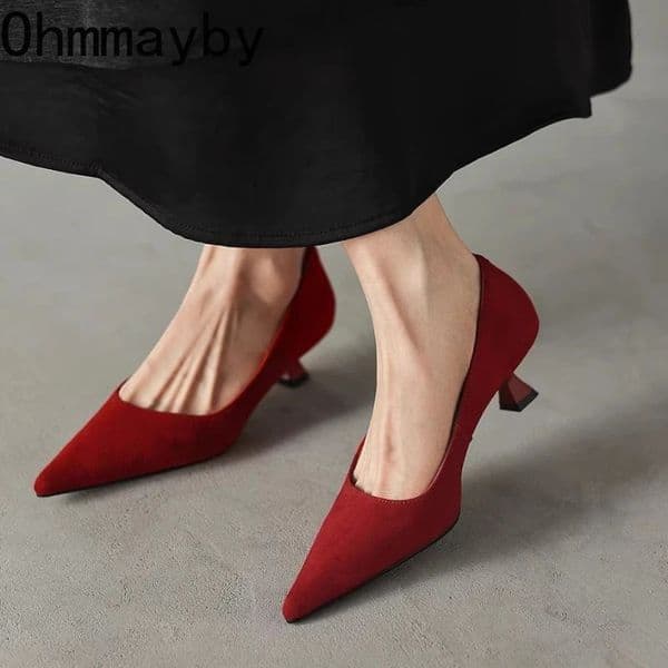 Pointed Toe Mid Heels Women Mary Jane Shoes Spring Womens Shallow Slip On Shoes Ladies Elegant Wedding Party Pumps 260407