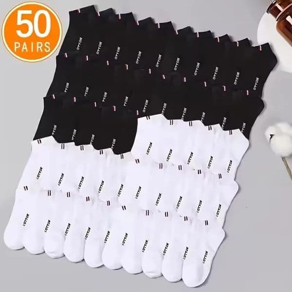 2050 Pairs of HighQuality Soft and Comfortable Mens Sports Socks Casual Breathable Black White Short 260407