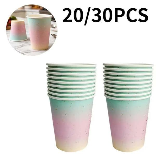 20/30PCS Rainbow Gradient Color Disposable Tableware Set Bronzing Dot Decoration Cups Wedding Birthday Party Supplies Disposable 260403