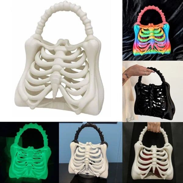3D Printed Skeleton Bone Bag Gothic Skeleton Purse Spooky istic Ribcage Handbag Functional Pocket Halloween Themed Party 260330BJ