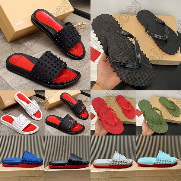 Designer Men Women Sandals Black and Red Rivets Slippers Flip Flops Leather Slippers Fashion Luxury Flat Beach Shoes Summer