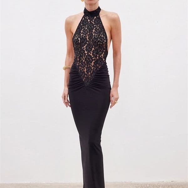 Lace Patchwork Dresses For Women Fashion Sexy Streetwear Solid Sleeveless Tank Sheath Hip Wrap Long Vestidos Robe Female Elegant 260324
