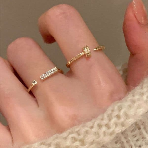 Real Gold Plated Round Zircon Open Korean Style Niche Temperament Index Finger High-End Commuting Ring Jewelry