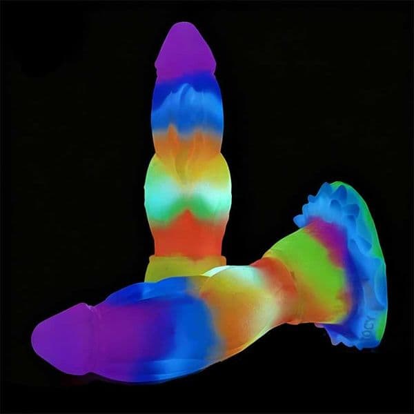 FAAK Luminous Dragon Dildo With Suction Cup Knot Dog Penis Size M Female Masturbator Glowing In Dark Silicone Sex Toys