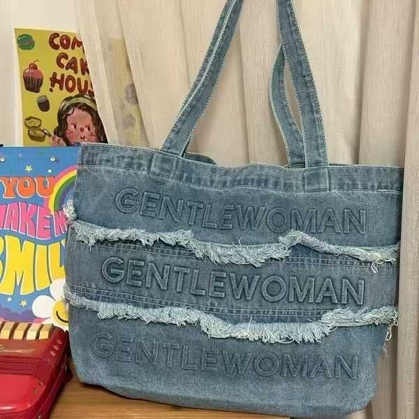 2024 New Denim Tassel Tote Bag Commuting Shoulder Bag Casual Work Letter Denim Bag Q260407