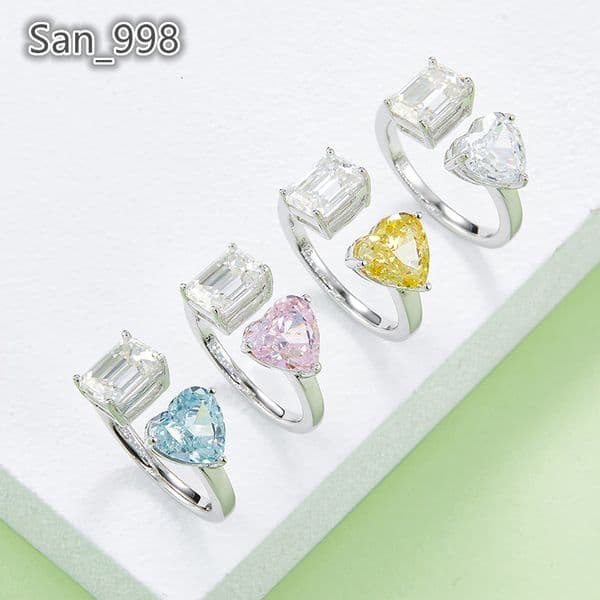 Fashion 925 Sterling Silver 2ct VVS Moissanite Diamond Heart Bridal Promise Engagement Band Baguette Wedding Rings Jewelry Women thumbnail 2