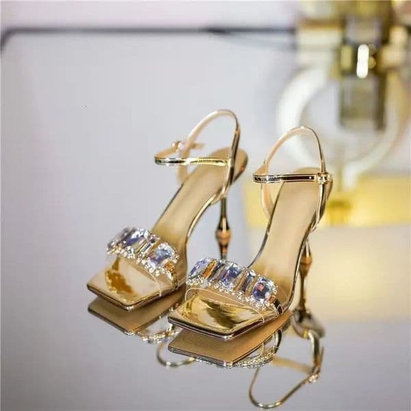 Womens Arrivals Square-Toe Sandals with Rhinestone EmbellishmentsStylish Open-Toe Sexy and Sparkling Stiletto Heels 260407