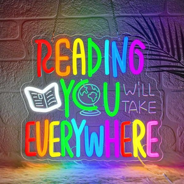 Reading Will Take You Everywhere Neon Sign Inspirational LED Lights for Classroom Bedroom Dorm Library Bookstore Wall Decor Gift Z260407
