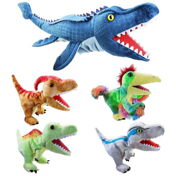 11 style Dinosaur Hand Puppet Plush toys Kindergarten performance Hand control glovesTriceratops Tyrannosaurus Dilophosaurus 260407BJ