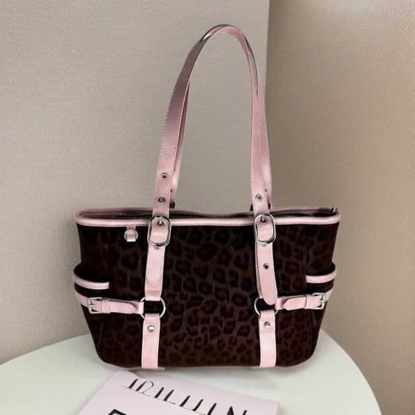 Casual Commuting Large Capacity Tote Bag for Women 2025 New Autumn Winter Versatile Leopard Print Shoulder Crossbody Bag Q260407