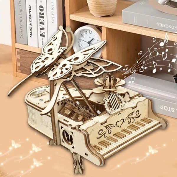 3D Wooden Puzzle Music Box Piano Model Kit DIY Assembly Musical Instrument Building Kits Home Decor Crafts Gift for Adults Kids 260407