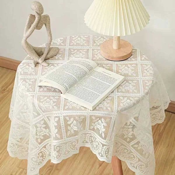 One Antique Embroidered Lace Tablecloth - Solid Color Elegant Flower Cut Process Polyester Square Tablecloth 100 PolyesterZ260407