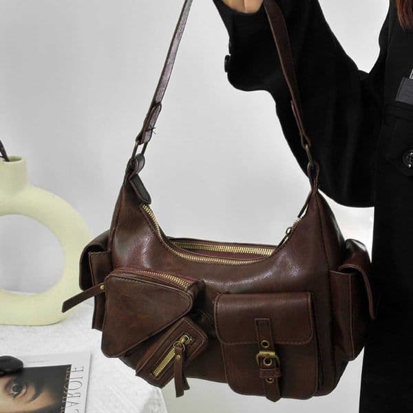 Womens shoulder bag 2025 new Korean version ins style trendy multi-pocket tote biker bag Q260407
