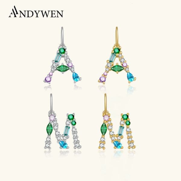 ANDYWEN 925 Sterling Silver 26 Letter Green Spring Letter Initial Alphabet Charm Beads Pendant For Women Bracelet Necklac 260403
