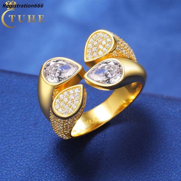 Fashion Plain Metal Style 925 Sterling Silver VVS Moissanite Moissanite Diamond Opened Iced Out Waterdrop Wedding Ring for Men Women