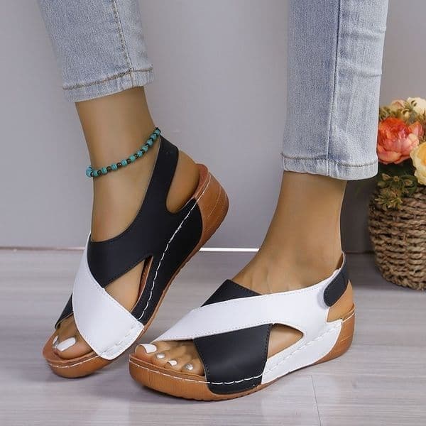 Womens Contrast Color Wedge Sandals Summer Peep Toe Non Slip Beach Shoes Woman Comfortable Platform Roman Sandalias Mujer y260325BANJIA