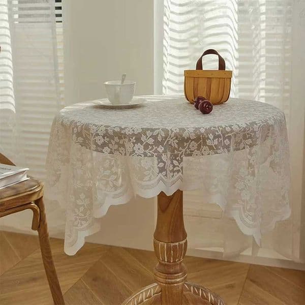 Retro Square Lace Tablecloth Rustic Flower Embroidered Home Dust-proof Cover Openwork Decorative Table Cloth HomeZ260407