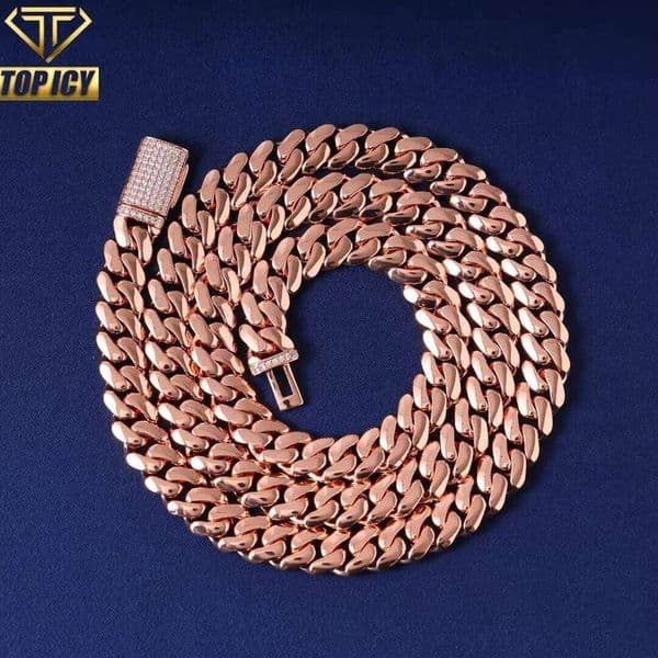 Hot Selling 10mm Hip Hop Ice with VVS moissanite Necklace Bracelet for Women 2025 Trendy Luxury Fashion Rose Gold Pink Cuban Link Chain thumbnail 2