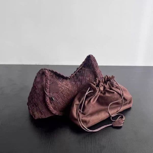 New Arrival Woven Suede Hobo Shoulder Bag for Women Premium Brown Faux Leather Handbag Luxury Retro Tote