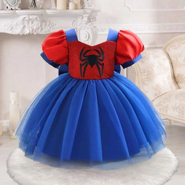 Infant Girls Spider Cosplay Dress Baby Girl Birthday Party Dresses Toddler Puff Sleeves Tulle Princess Gown Kids Holiday Costume L260406