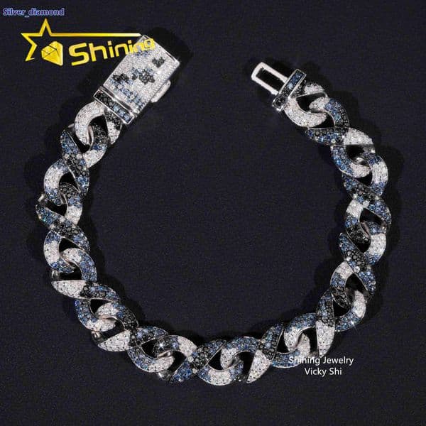 New Style Men Hip Hop VVS Moissanite Bracelet 925 Sterling Silver Iced Out Mixed Color Infinity Moissanite Cuban Bracelet
