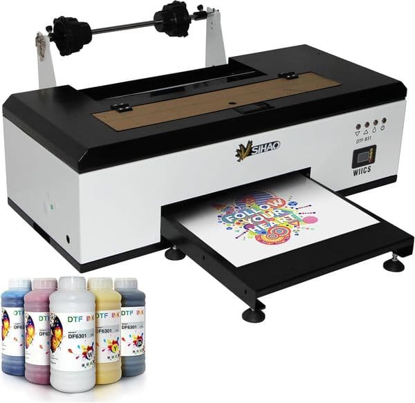 A3 L1800 DTF Printer, DTF Transfer Printing Machine, T-Shirt Direct to Film Printer with Vacuum Suction Platform, White Ink Circulation for Caps Shoes