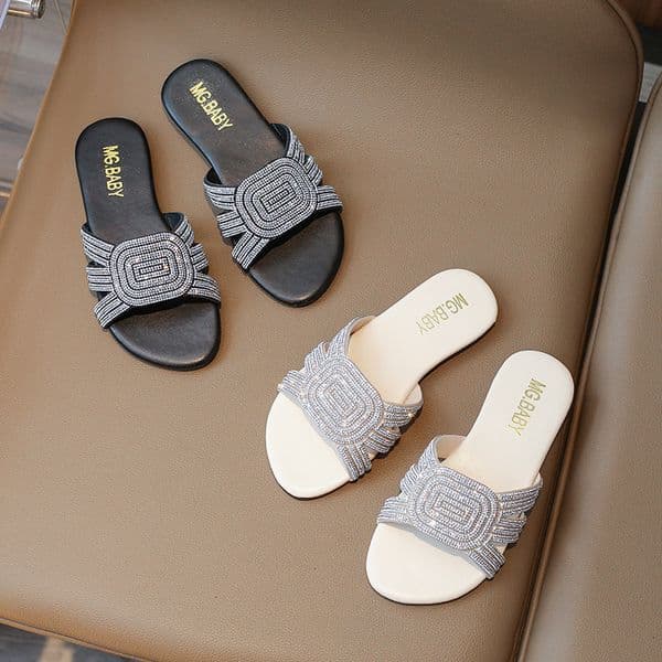 Kids Slides 2026 Summer New Girls Fashion and Leisure Sandals Beach Non Slip Children Toddler Flat Slippers Size US9C-US4Y K02111