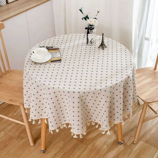 Cotton Linen Table Cloth Round Tablecloth with Tassel Dust-Proof Floret Circular Table Cover for Kitchen Dinning Tabletop DecorZ260407