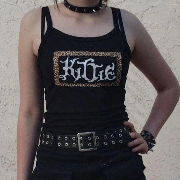 Women's Tanks Y2k Aesthetic Sweet Sexy Gothic Tank Top Women Sleeveless Japanese Casual Letter Print Harajuku All Match Cropped Grunge