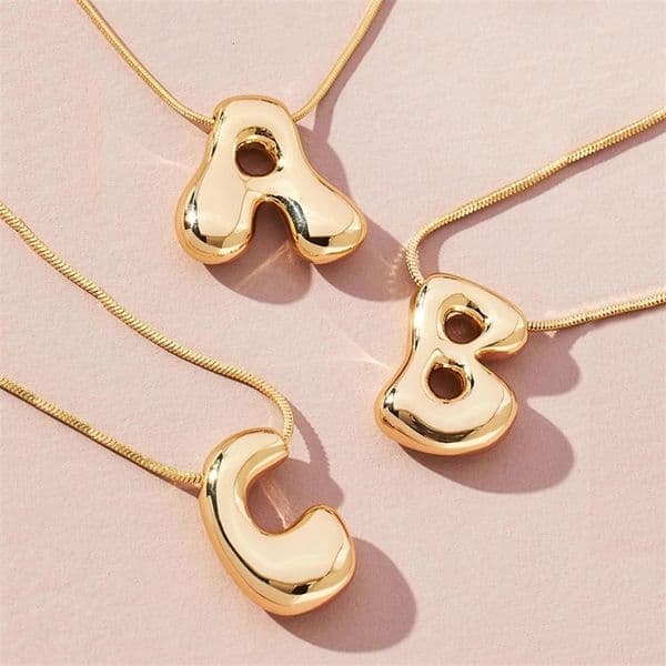 Golden Color Stainless Steel Initial Necklace for Women Girls y Bubble Letter Pendant Necklaces Trendy Collar Jewelry Gift y260327