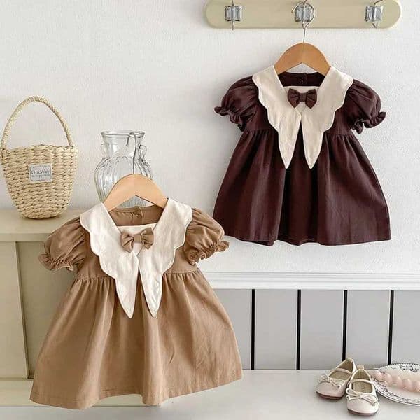 2024 New 0-4Yrs Baby Girl Clothing Short Sleeve Cotton Splicing Kids Princess Dresses Baby Girl Party Dress L260406