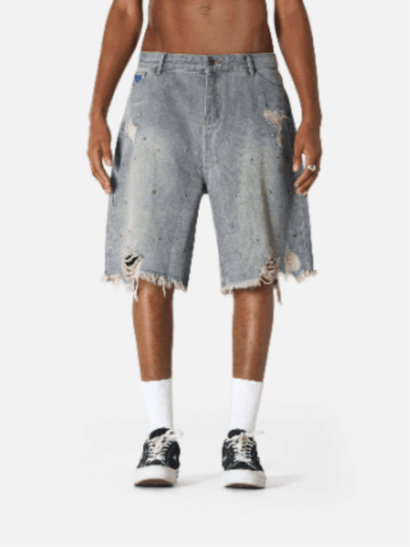 Men's Denim shorts Deeptown Gray Vintage Striped Embroidery Women Sweatpants American Style Straight Sports Baggy Casual Hip Hop
