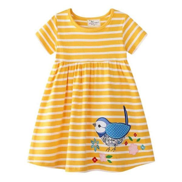 Jumping Meters Summer Girls Stripe Dresses Princess Birds Embroidery Fashion Childrens Kids Fashion Dresses Girls Clothing L260407